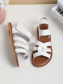 Weiße Spiral Design PU Leder Flache Sandalen für Kleinkinder, Kleine & Große Kinder, Retro Minimalistischer Einfarbiger Verschluss Mädchen Schuhe, Rutschfeste Gummi Laufsohle, Geeignet für Jungen & Mädchen im Alter von 3-16 Jahren, Frühling/Sommer 2026 Neuerscheinung - Weiss - Übersicht 6