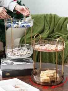 Bộ 1 khay tròn hai lớp bằng acrylic, không vỡ, xoay 360°, dùng để đựng đồ ăn nhẹ/trái cây/bánh ngọt, khay đựng đồ trang điểm, thích hợp để đựng gia vị trong bếp, mỹ phẩm trong phòng tắm, hoặc để trên bàn phòng khách. - Nhiều màu - Xem 1