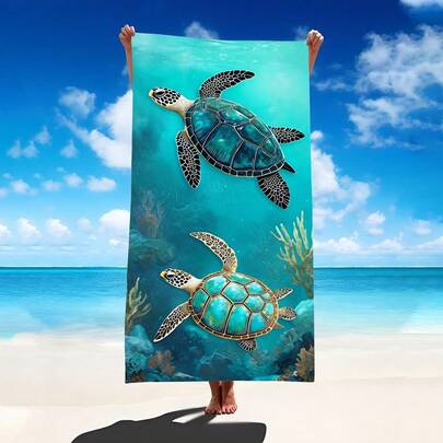 1pc Sea Turtle Beach Towel, Super Soft Microfiber Extra Large Beach Blanket, Super Absorbent Bath Towel, Suitable For Travel, Swimming Pool, Diving, Surfing, Yoga, Camping, Available In Multiple Sizes, Beach Accessories For Beach, Pool, Travel, Camping, Yoga