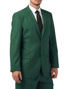 Men's Solid Color Long Sleeve Lapel Front Button Business Wedding Casual Lapel Blazer Formal Dress Two Button Business Casual Elegant Slim Fit Suit - Màu xanh lá cây đậm - Xem 2