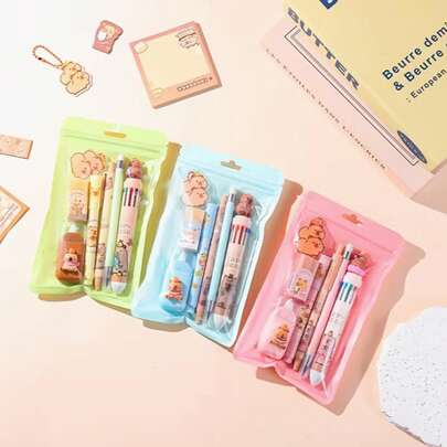 Skrivmaterial med delfintema, integrerar flera funktioner, skolmaterialset, inklusive infällbara kulspetspennor, pennor, suddgummin etc., förvaring av pappersvaror, lämplig för studenter och kontorspersonal, studiematerial, målnings- och konstskapande material, klassrumsbelöningar, skolstartsäsong, skolstartsmaterial, födelsedagar, fester, alla hjärtans dag, påskpresenter [blandad frakt]