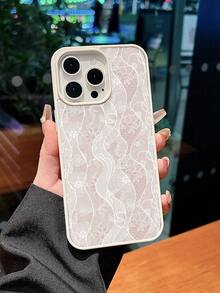 1pc Elegant Light Pink Lace Floral Pattern Phone Case, Beige Frame Transparent Back Cover Shockproof Protective Shell, Suitable For IPhone17/16/15/14/13/12/11/Pro/Pro Max/Plus, Perfect Gift For Family, Couples, Friends - Multicolor - View 3