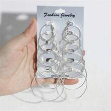 BMOR 6Pairs Punk Hoop Earrings Set Big Circle Earrings Jewelry For Women Girls Steampunk Ear Clip Punk Style Earring Ear Ring - Silver - View 13