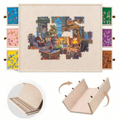 2000 Piece Tilted Jigsaw Puzzle Board With 2-In-1 Puzzle Stand And Cover, Lightweight Puzzle Board With 6 Drawers, Portable Felt Puzzle Table, Suitable For Adults - Dark Grey