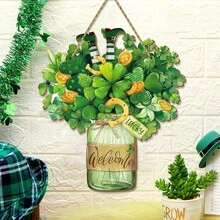 1 pièce Décoration de porte pour la Saint-Patrick, couronne en bois en forme d'arbre à trèfles à quatre feuilles porte-bonheur irlandais, décoration murale de porte d'entrée pour fête de la Saint-Patrick - Multicolore - Voir 1
