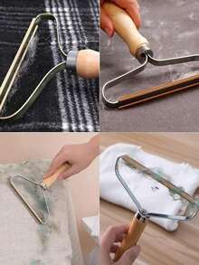 1/2/4件装手动除毛器剃毛器羊毛衫衣物绒毛刷木柄织物剃毛器宠物毛发去除器绒毛清洗器清洁片 - 木柄式 - 查看 3