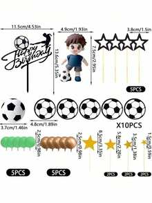 1 Set Football Cake Decorations, Football Player Cake Toppers, Green Football Birthday Party Decorations, World Cup/Euro Cup Football Cake Decor, Sports Theme Party, Birthday Party, Christening Cake Decor - Multicolor - View 7