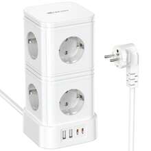 HITRENDS [ Charging Wonder ] 12-In-1 Tower Socket 8AC+2USB-C+2USB-A Fast Charging 3680W High Power 2-Meter Extension Cable Overload Protection Suitable For Office/Home/Kitchen - EU E Type Plug(220-240V) - View 3