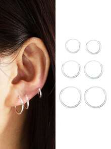 2 件迷你 925 纯银圆形耳环，小号 10 毫米、12 毫米、14 毫米，大号 16 毫米、18 毫米、20 毫米软骨圈/耳环，适合送给女性/女友/女士的礼物 - 銀色 - 查看 10