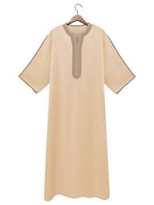 Áo Eid thêu dành cho nam, áo Thobe kiểu Ma-rốc, áo Thawb màu trơn, áo Gandoura nam, áo Thobe Gandoura truyền thống Ả Rập dành cho nam. - Màu Khaki - Xem 2