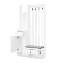 Hallway Cabinet, Shoe Cabinet With Cushion Storage, Multifunctional With Power Outlet, With 4 Hooks, Black, White, H180 / W100 / D35 Cm - White - View 3