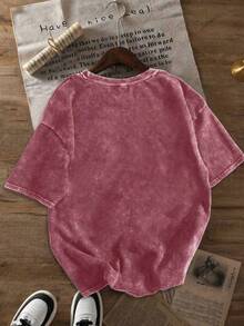 Summer Tops2026Women's Size Redwood National Park T-Shirt - Soft Blue Washed Oversized Round Neck Short Sleeve With Redwood & Mountains Print - Casual -Line Top Suitable For Men & Women, 2025 & 2026 New Year's Giftsummer Clothes Washed Cotton - () - 查看 9