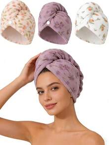 1/2/3Pcs Printed Hair Drying Caps, Thickened Super Water Absorbent, Quick Dry, Soft & Skin-Friendly, Lint & Pilling Resistant, Unisex, Gift For Valentine's Day, Thanksgiving & Christmas - Multicolor - View 2