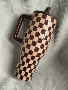 HYDROJUGs Traveler 40oz / 1183ml Autumn Checkers Large Capacity Stainless Steel Water Bottle With Straw. With The Straw Down, Equipped With A Flip-Straw Lid For Smooth Sipping. It Is Very Suitable For Both Hot And Cold Drinks, Coffee, Tea, And Water. Perfect For Students And Office Workers, Sports, Outdoor Activities, Camping, Traveling. Gifts For Lovers, Girlfriends, Boyfriends, Friends, Family Members, Sisters, Brothers, Classmates, Students. Birthday Gift, Festival Gift. - 秋季跳棋 - 查看 5