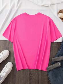 Butterfly Hummingbird Flower Floral Style Glitter Sparkles Bright Everyday Wear Day Night Valentine's Day Soft Material Loose Fit Round Neck Short Sleeve - 紫紅色 - 查看 3