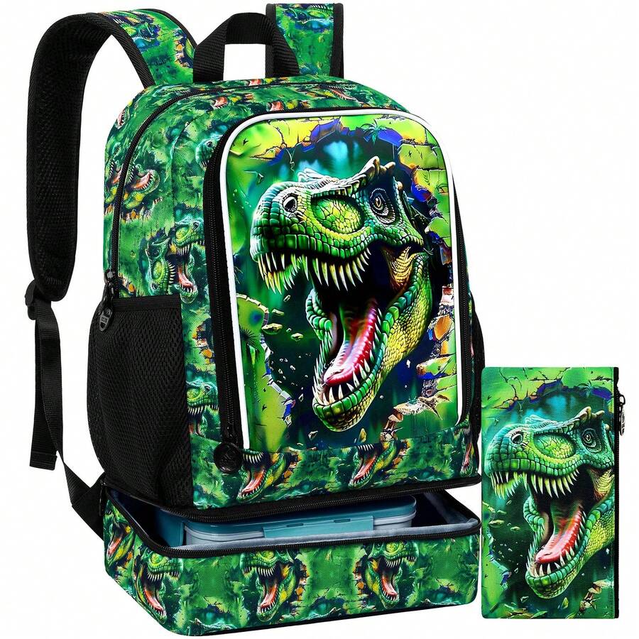 2-In-1 Dinosaur Backpack For Boys,17" Elementary Students Backpack Preschool Bags And Lunch Box - Backpack - View 1
