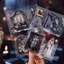 Serie de fiesta de medianoche - Estilo gótico oscuro, Libro de pegatinas de decoración para scrapbooking, 4 estilos, 20 hojas en total - Estilo 1 - Ver 7