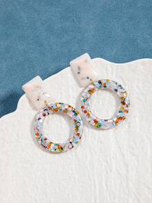 1 pereche de cercei asiatici/coreeni cu paiete delicate, asimetrici, texturați, colorați, geometrici, retro și chic (culoarea, modelul și distribuția paietelor sunt aleatorii, în funcție de articolul real) - Multicolor - Vizualizare 3