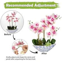 Orquídea Artificial Blanca de Seda 45.7 cm con Maceta de Cerámica Flores Sintéticas para Decoración Moderna de Hogar Oficina Centro de Mesa-B029 - Jarrón de porcelana rosa-azul y blanco - Ver 4
