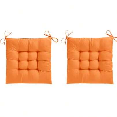 Seat Pads For Dining Chairs Set Of 2 Comfortable 38 X 38cm Chair Cushions With Ties Dinning Chair Cushions Pad For Dinning Room Kitchen Garden Office Patio - Orange