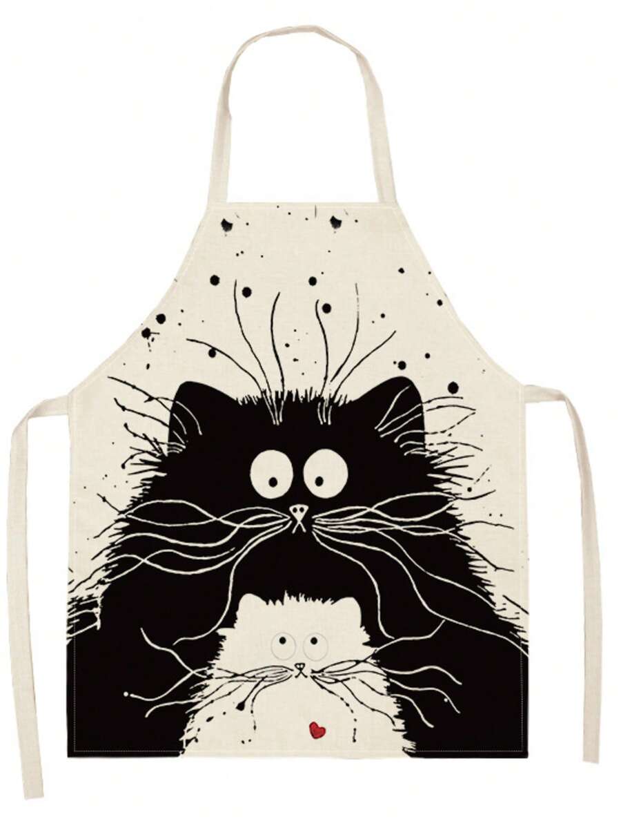 亚麻无袖围裙，挂脖式，防污耐用厨房罩衫 - A - 查看 1