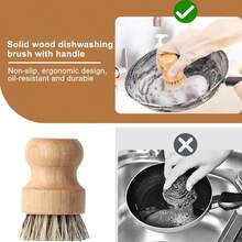 棕榈柄锅刷，木制餐具清洁刷，带不锈钢支架，木柄锅刷，剑麻或棕榈毛刷毛，适用于清洁餐具、水槽、铸铁锅/平底锅 - 多色 - 查看 4