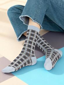 1/5 pares de calcetines de algodón peinado con diseño artístico geométrico de diamantes y círculos, unisex, adecuados para uso diario casual, viajes, hogar, oficina, regalos festivos, sin costuras en los dedos - Multicolor - Ver 10