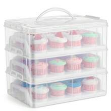 Gr8 Home 3 Tier Stackable Cupcake Carrier Box Muffin Cake Holder Plastic Clear Container - Clear - View 6