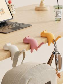 Cat Shape Desk Hook, No Drill Adhesive Table Side Hanger For Bags, Backpacks & Purses, Heavy Duty Under Desk Hook For Office, School & Home - Pink - View 4