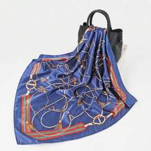 90 Simulated Silk Satin Scarf Silk Scarf Large Square Scarf Women's Autumn And Winter New Versatile Foreign Fashion Thin Shawl - 24#穗子藏青 - 查看 6