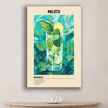 Framed Mojito Cocktail Posters Retro Cocktail Wall Art Cocktail Drink Wall Decor Vintage Bar Cart Decor Kitchen Home Bar Cart Club Decor Canvas Print For Living Room, Bedroom, Kitchen,Restroom Decoration - Framed(框架) - 查看 5