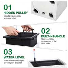 Juego de 2 maceteros altos de ratán de 57 cm. Macetas grandes para interior y exterior con drenaje, monitor de nivel de agua, forros y ruedas. Ideales para patio, porche, jardín y oficina en casa. Color blanco. - B - Ver 6