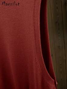 Solid Color Fashionable Streetwear Sleeveless Round Neck Vest Top With Button Design Sweater - Red - View 8