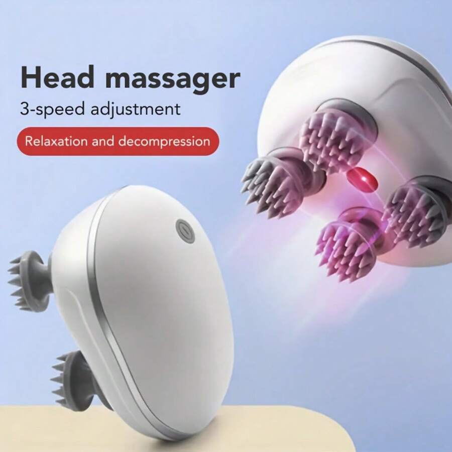 1pc Handheld Portable Electric Scalp Massager, Electric Vibration Head Relaxation Function, Suitable For Scalp/Neck/Limb Massage, Silicone Massage Head, 3-Speed Adjustable, Relieves Headache & Insomnia, Type-C Charging (500mAh Lithium Battery), Essential For Massage & Relaxation, Suitable For Adults & Pets, Perfect Gift For All Occasions