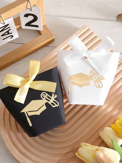 10个装帽子糖果盒，适用于毕业典礼饼干礼品包装盒/袋子，毕业祝贺派对用品，毕业派对回礼盒装饰，派对礼品巧克力盒