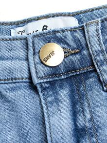 Boys' Summer Distressed Cat Whisker Washed Denim Shorts With Text Embroidery - Light Wash - View 4