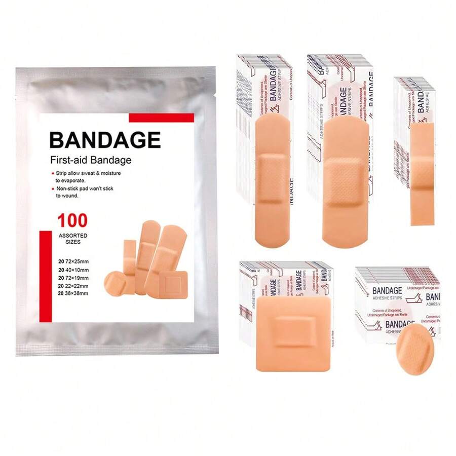 100/200pcs Mixed Size Waterproof Breathable Adhesive Finger Bandages, Suitable For First Aid Wound Care, Abrasions, Blisters, Can Be Placed In First Aid Kits - Multicolor - View 1