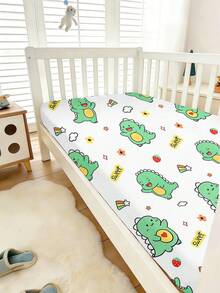 1 pieza Sábana individual de tela para bebé de 110g, sábana individual con estampado de dinosaurios de dibujos animados, material de poliéster, impresión digital, adecuada para bebés, cunas, regalos, todas las estaciones. Sin funda de almohada. - Multicolor - Ver 6