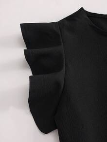 Women's Ruffle Trim Button Back Blouse, Fashionable And Cute - Black - View 5