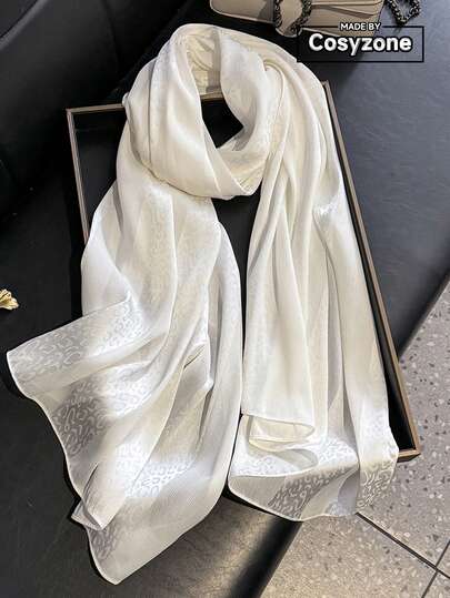 1pc Elegant Satin Striped & Leopard Jacquard Scarf, Versatile Fashion Shawl For Women, Suitable For Air-Conditioned Rooms, Spring/Autumn Outerwear, Daily Matching