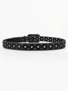 1 chiếc thắt lưng quần jeans nam màu đen phong cách Punk Rock Y2K với khóa kim loại hình đại bàng đính đá, phụ kiện đa năng cho trang phục hàng ngày. - Đá quý hình chim đại bàng đen - Xem 6