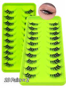 Asiteo 10/20 Pairs Makeup Half Eye False Eyelashes, Natural Crossing Thick 3D Separated Faux Mink Fur Transparent Stem Eyelash Strip With Brush Gifts, Suitable For Women's Daily & Club & Wedding & Party & Eid Wear, Corner Eyelashes, Fake Lashes, Strip Eyelashes - Half Eye-Cross - View 9