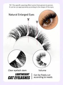 Asiteo 9 أزواج من رموش عين القطة الصناعية، رموش طويلة طبيعية فوضوية ذات شريط شفاف، أطراف متفرعة لإطالة العين، رموش صناعية من نوع الفو مينك، رموش صناعية للمكياج - رموش عيون القطة - مشاهدة 4