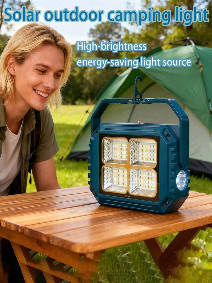 1/2pcs Multi-Function Solar Camping Light, 96 LED Portable Lamp With Side Spotlight, 4 Lighting Modes, 2 X 1200mAh Rechargeable Li-Ion Batteries For All-Night Illumination, Digital Display, USB Or Solar Charging, Suitable For Outdoor, Camping, Emergency, Exploration, Hiking - Dark Green - View 1