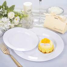 两件套白色圆形餐盘，包括一个7.5英寸的甜点盘和一个10.25英寸的餐盘，易于清洗且可重复使用，适用于婚礼、情人节、餐饮活动、派对、家庭聚会、高级餐厅、主题餐厅或家庭晚餐。 - 白色 - 查看 11