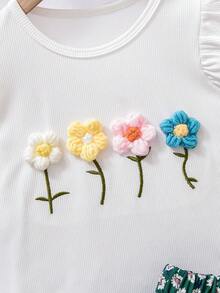 Bộ áo thun hoa và chân váy xếp ly cho bé gái 4-7 tuổi, trang phục đi nghỉ mát dễ thương, phù hợp cho các hoạt động ngoài trời và chụp ảnh, mùa xuân/hè. - màu xanh lá - Xem 4