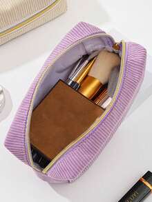 1pc Customized Name Makeup Bag, Corduroy Makeup Pouch, Portable Travel Toiletry Organizer, Single Party Gift, Cosmetic Storage Bag - Multicolor - View 4