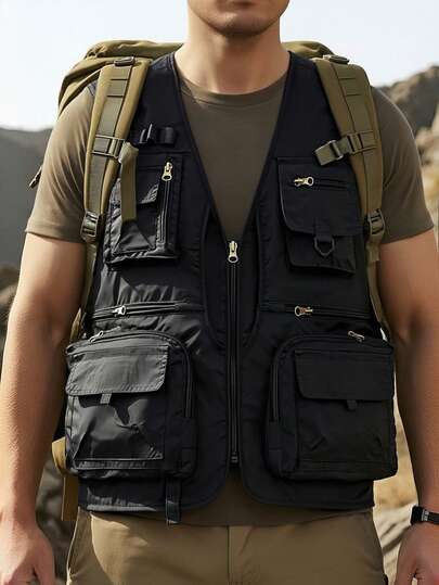 男士轻便立领背心，多口袋休闲户外实用背心，适合春秋季穿着；男士轻便多口袋春秋季战术夹克，黑色夏季款