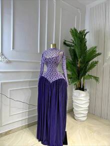 Elegant And Sexy Tight-Top Wide-Bottom Dress For Women, A Violet-Colored Romantic Floral Corset Dress - 紫羅蘭色 - 查看 1