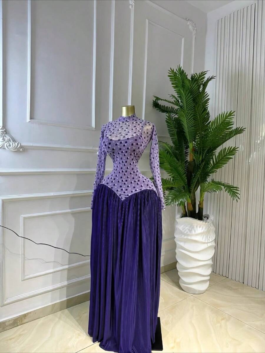 Elegant And Sexy Tight-Top Wide-Bottom Dress For Women, A Violet-Colored Romantic Floral Corset Dress - 紫羅蘭色 - 查看 1